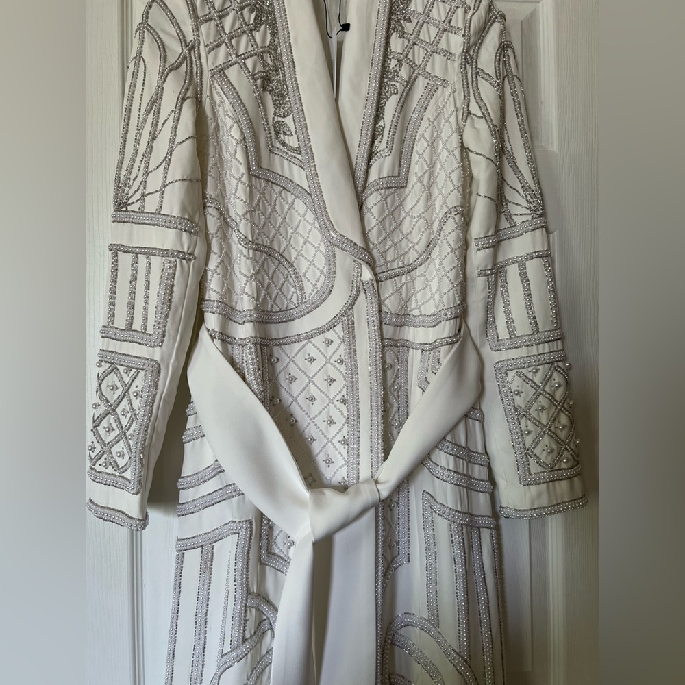 Karen Millen Pearl Embellished Woven Ivory Maxi Blazer Dress (NWT) - Picture 7 of 9